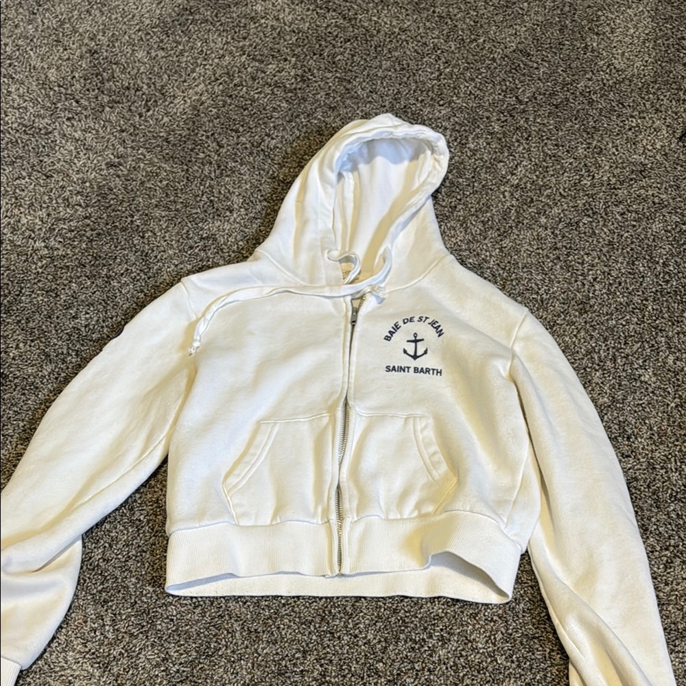 Brandy Melville White Cropped Zip-Up Hoodie